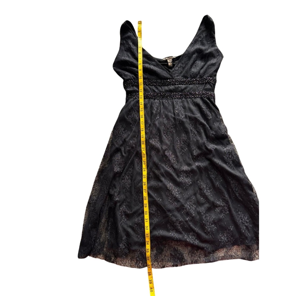 Y2K Lace Cocktail Dress Black Beaded Whimsigoth Empire Waist V-Neck Vintage - Picture 7 of 10